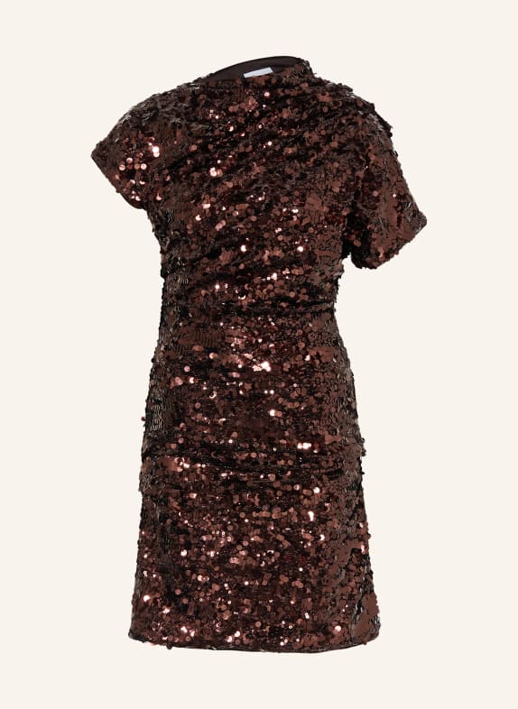 GANNI Šaty s flitry TMAVĚ HNĚDÁ
