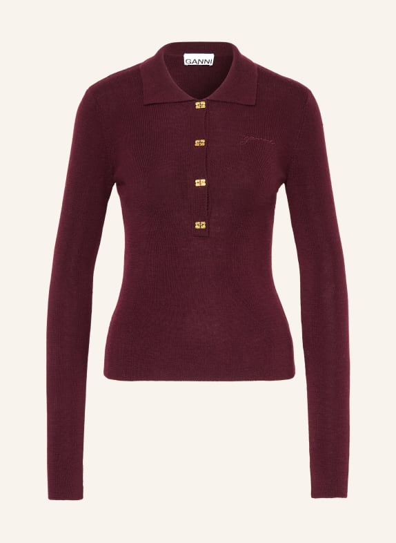 GANNI Strick-Poloshirt DUNKELROT