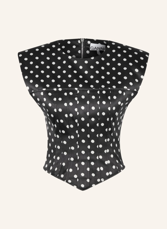 GANNI Satin blouse top BLACK / WHITE