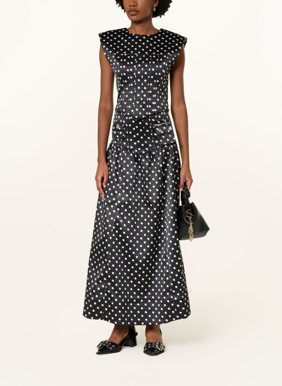 GANNI Blouse van satijn ZWART / WIT