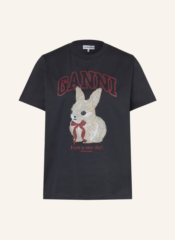 GANNI T-shirt BLACK / BEIGE / DARK RED