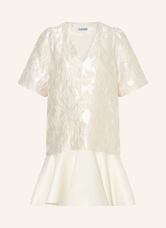 GANNI Dress in a mix of materials with flounces ECRU
