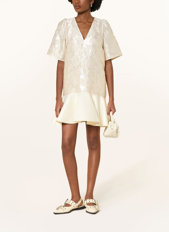 GANNI Šaty z kombinace materiálů s volány REŽNÁ