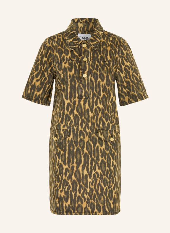 GANNI Jeanskleid DUNKELBRAUN / DUNKELGELB / KHAKI