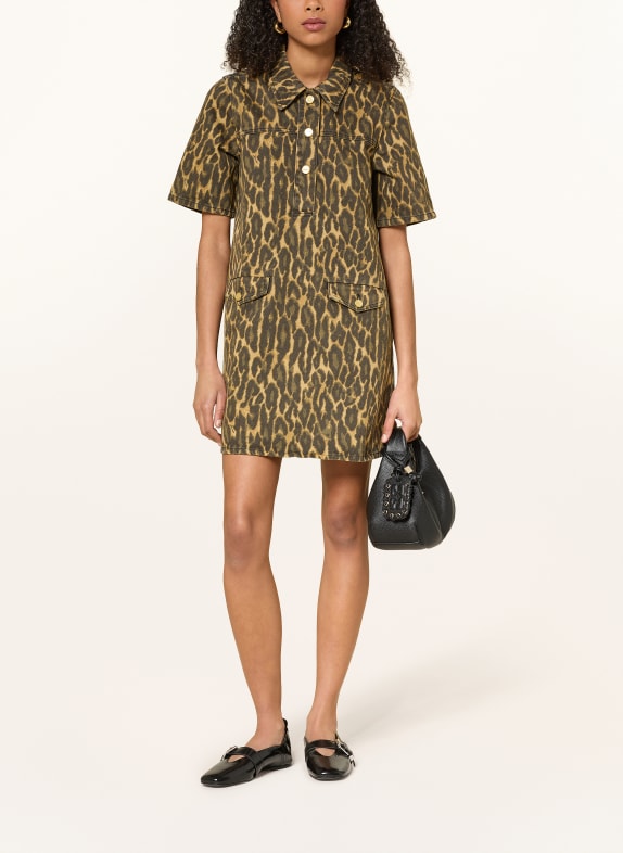 GANNI robe en jean MARRON FONCÉ / JAUNE FONCÉ / KAKI