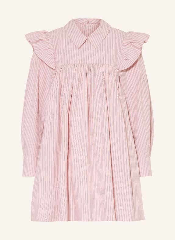 GANNI Šaty s volánky RŮŽOVÁ / BÍLÁ / ČERNÁ