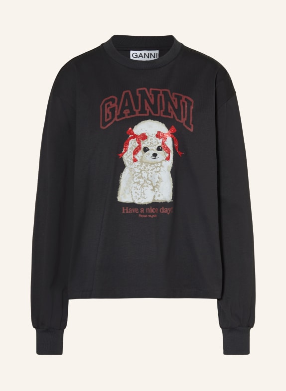 GANNI sweatshirt BLACK / TAUPE / DARK RED