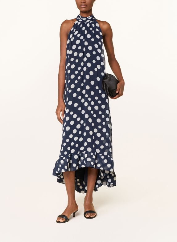 APART Robe de soirée à volants BLEU FONCÉ / BLANC