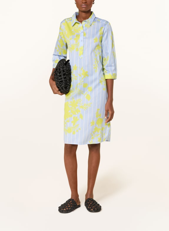 MILANO ITALY Robe chemisier à manches 3/4 BLEU CLAIR / JAUNE / BLANC