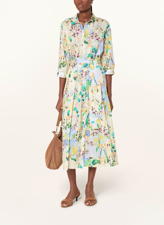 MILANO ITALY Hemdblusenkleid mit 3/4-Arm HELLBLAU / GELB / GRÜN