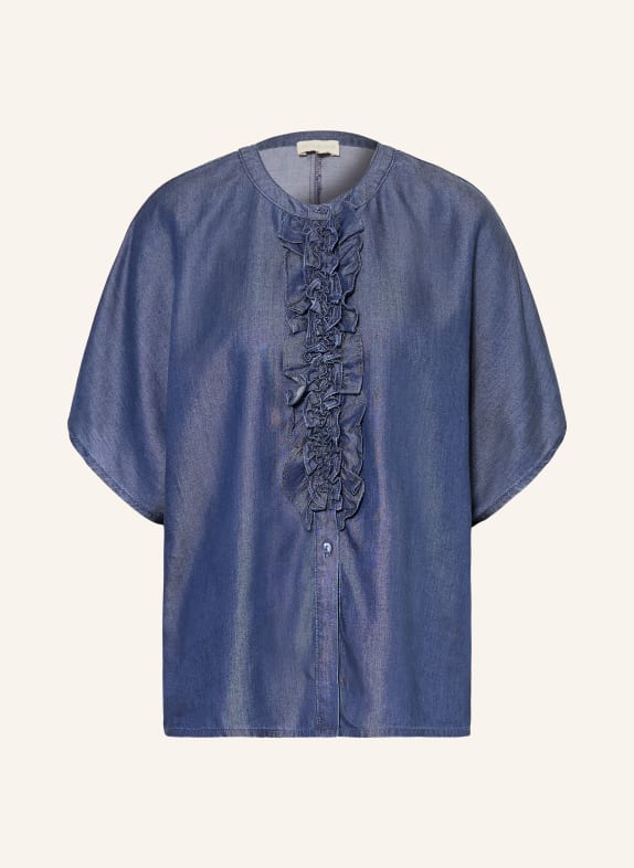 MILANO ITALY Denim-look blouse with ruffles DARK BLUE