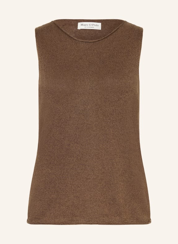 Marc O'Polo Dzianinowy top z lnem CIEMNOBRĄZOWY