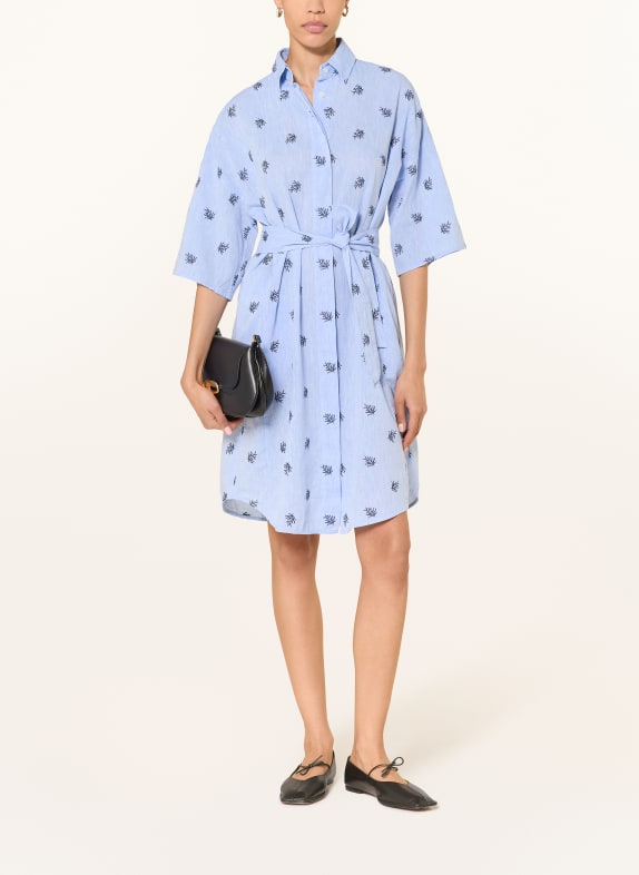 0039 ITALY Košilové šaty DERBY s lnem TMAVĚ MODRÁ / TMAVĚ MODRÁ