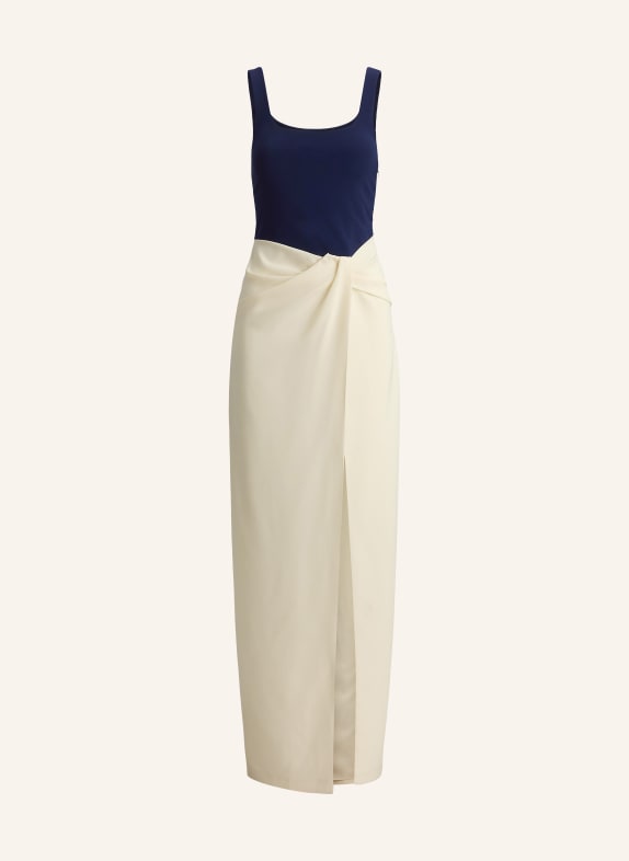 LAUREN RALPH LAUREN Abendkleid in Wickeloptik CREME / DUNKELBLAU