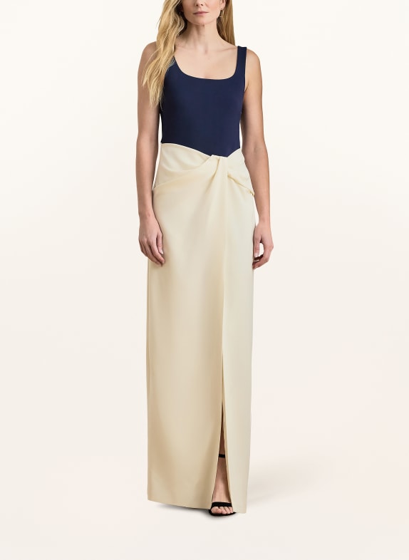 LAUREN RALPH LAUREN Robe de soirée style portefeuille CRÈME / BLEU FONCÉ