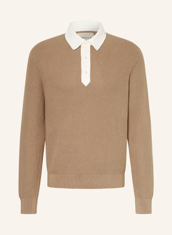 GANT Gebreid rugbyshirt TAUPE / WIT