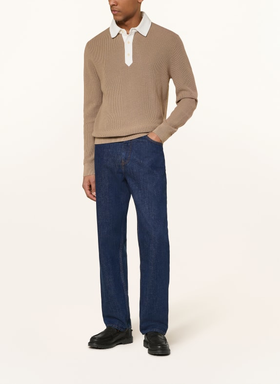 GANT Gebreid rugbyshirt TAUPE / WIT