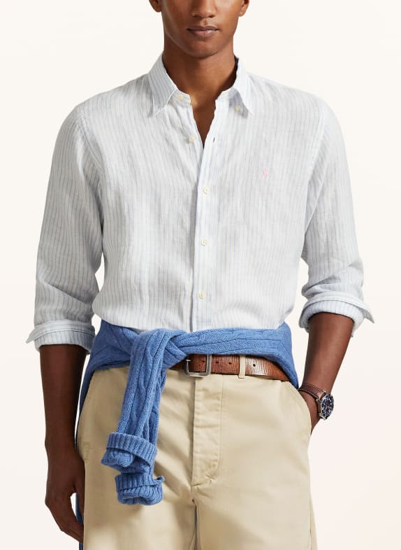 POLO RALPH LAUREN Linnen overhemd Custom Fit WIT / LICHTBLAUW