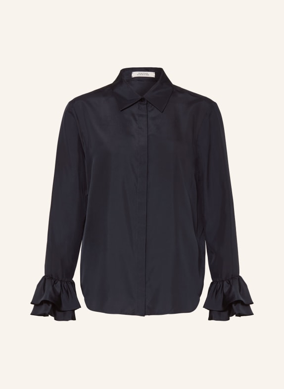 DOROTHEE SCHUMACHER Hedvábná halenka PLAYFUL VOLUMES s volánky TMAVĚ MODRÁ