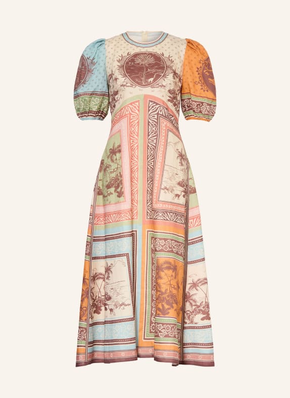 ALÉMAIS Lněné šaty ALBERTA BÉŽOVÁ / TMAVĚ HNĚDÁ / TMAVĚ ORANŽOVÁ