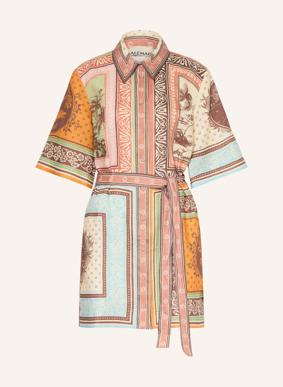 ALÉMAIS Lněné šaty ALBERTA TMAVĚ HNĚDÁ / BÉŽOVÁ / TMAVĚ ORANŽOVÁ