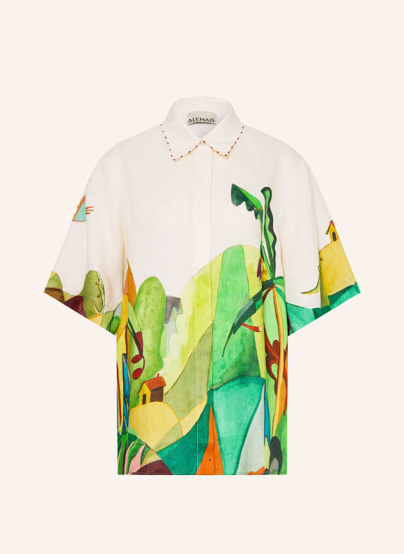 ALÉMAIS Lněná košile MOKSHINI KRÉMOVÁ / TMAVĚ ORANŽOVÁ / ZELENÁ