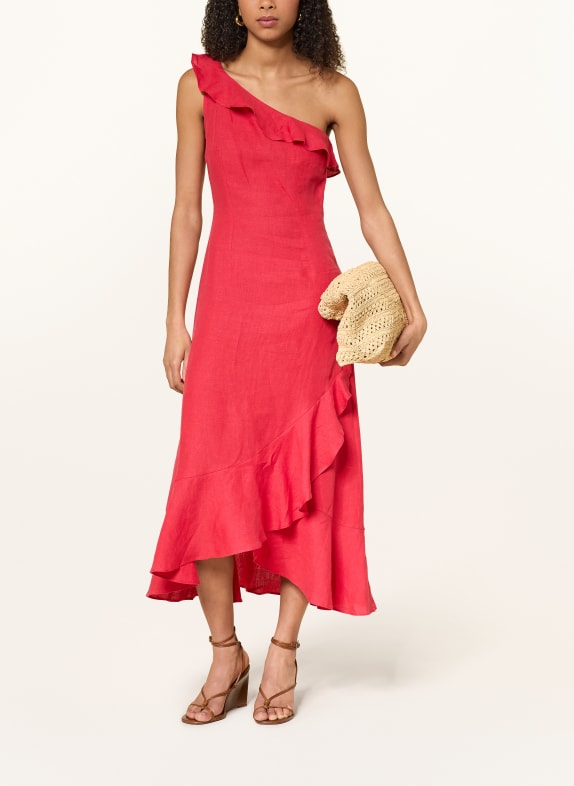 arkitaip AMELIE one-shoulder linen dress with flounces RED