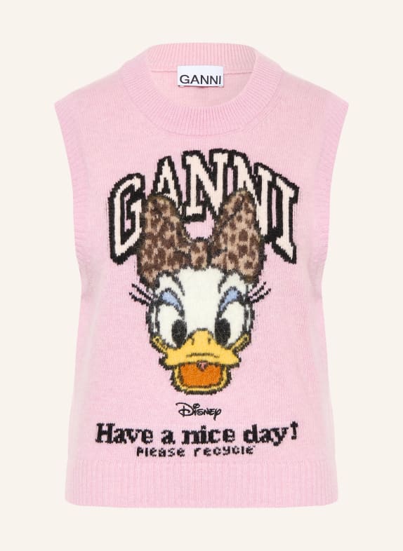 GANNI bezrukávník STARORŮŽOVÁ / ŽLUTÁ / BÍLÁ