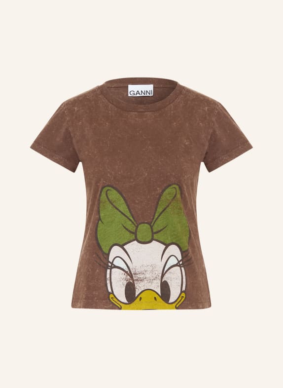 GANNI T-shirt BROWN / YELLOW / GREEN