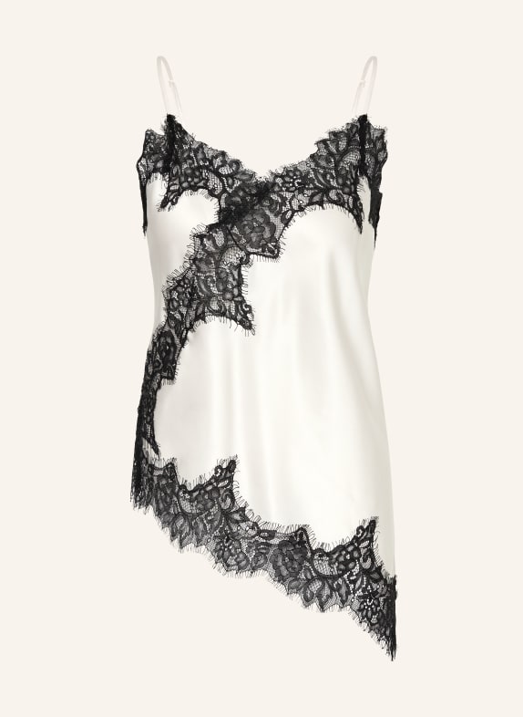 MRS & HUGS Saténové tričko s krajkou KRÉMOVÁ / ČERNÁ