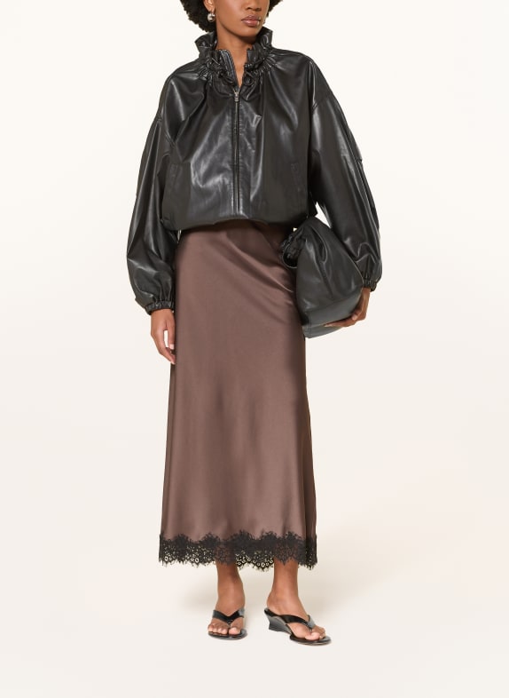 MRS & HUGS Satijnen rok met kant MARRON FONCÉ / ZWART