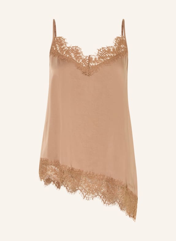 OH APRIL Saténové tričko TAMI s krajkou HNĚDÁ