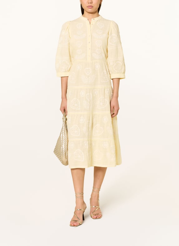 Rich & Royal Kleid mit 3/4-Arm HELLGELB / WEISS
