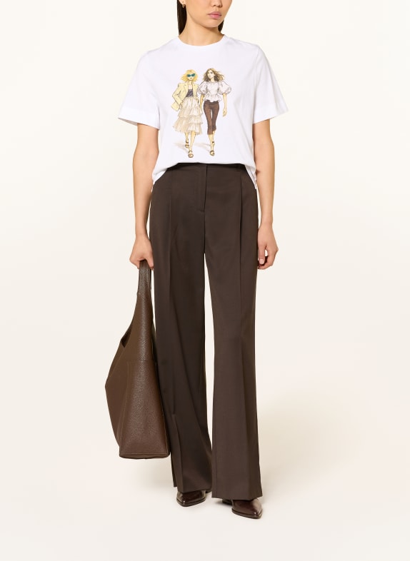 Rich & Royal T-shirt met sierstenen WIT / MARRON FONCÉ / LICHTGEEL