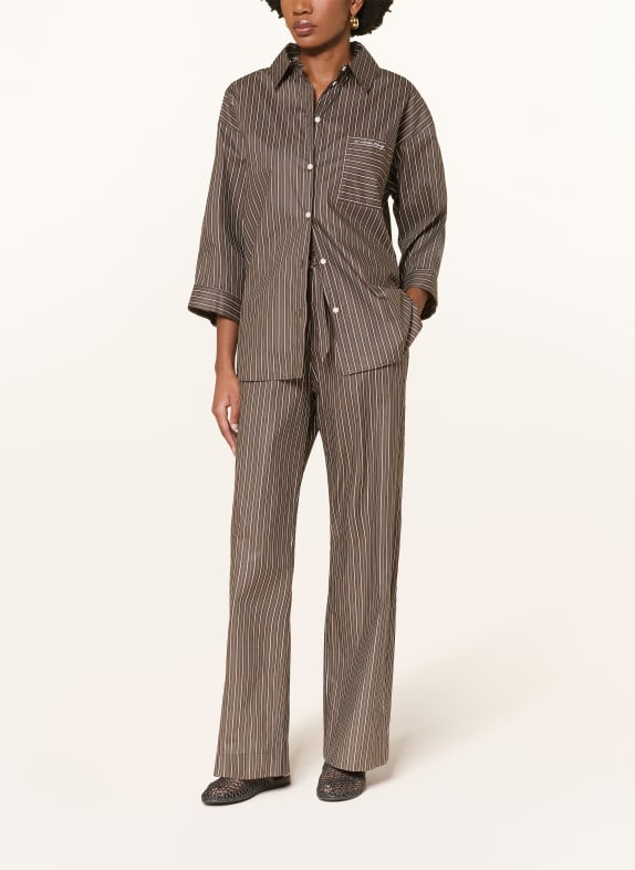 by Aylin Koenig Overhemdblouse EVA met 3/4-mouwen MARRON FONCÉ / COGNAC / WIT