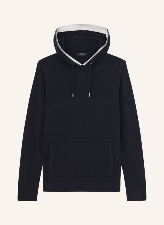 REISS Gebreide hoodie FALMER van merinowol DONKERBLAUW / DONKERGRIJS / WIT