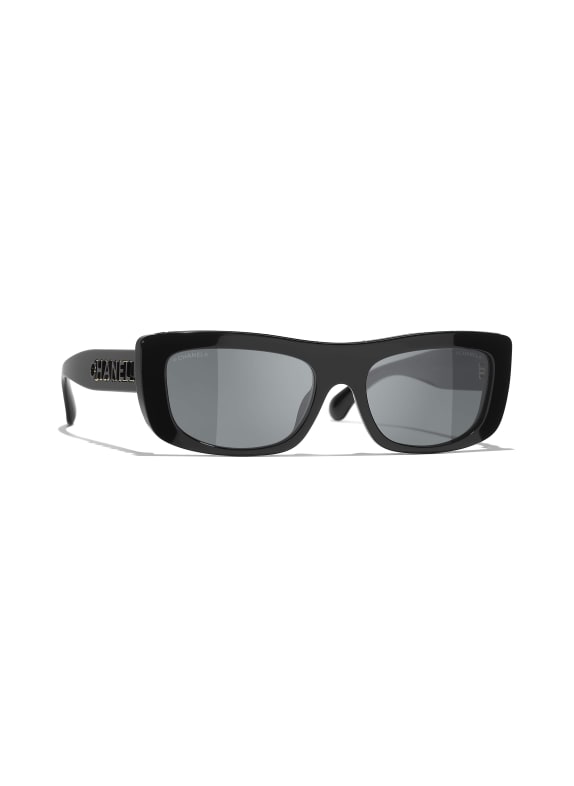 CHANEL Rechteckige Sonnenbrille SCHWARZ/ DUNKELGRAU