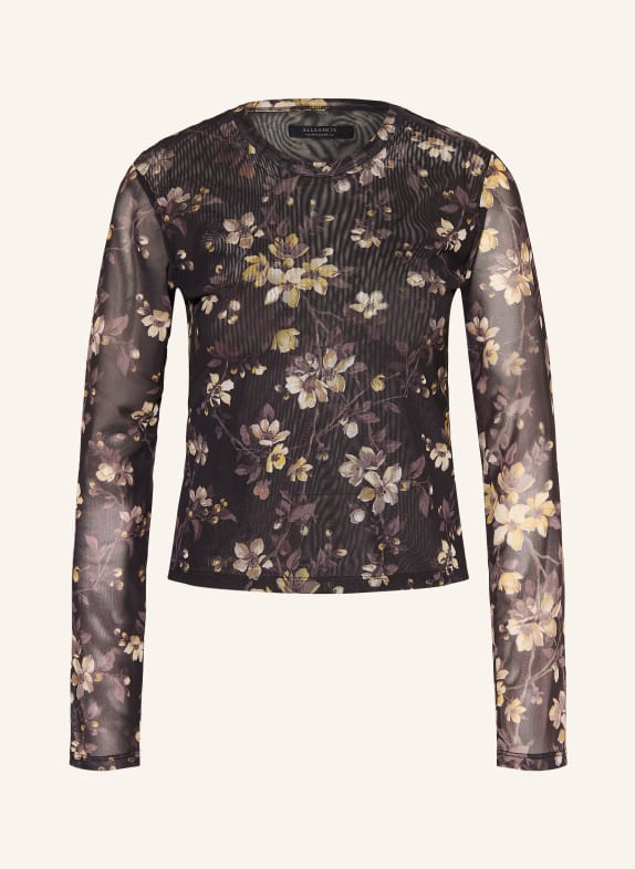 ALLSAINTS Dlouhé rukávy ELLIE z síťoviny ČERNÁ / ŠEDÁ / TMAVĚ ŽLUTÁ