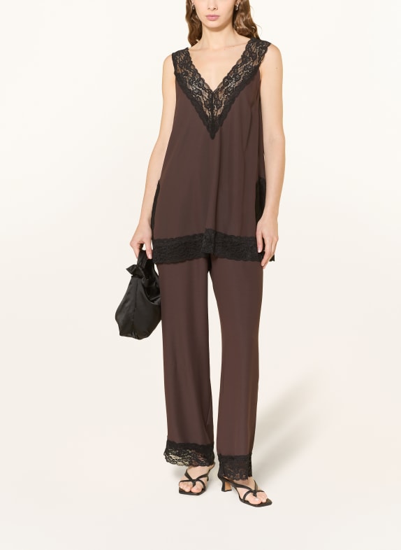 Stylein Top HUUR met kant MARRON FONCÉ / ZWART
