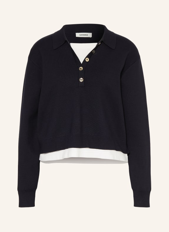 SANDRO Pullover im Materialmix DUNKELBLAU / WEISS