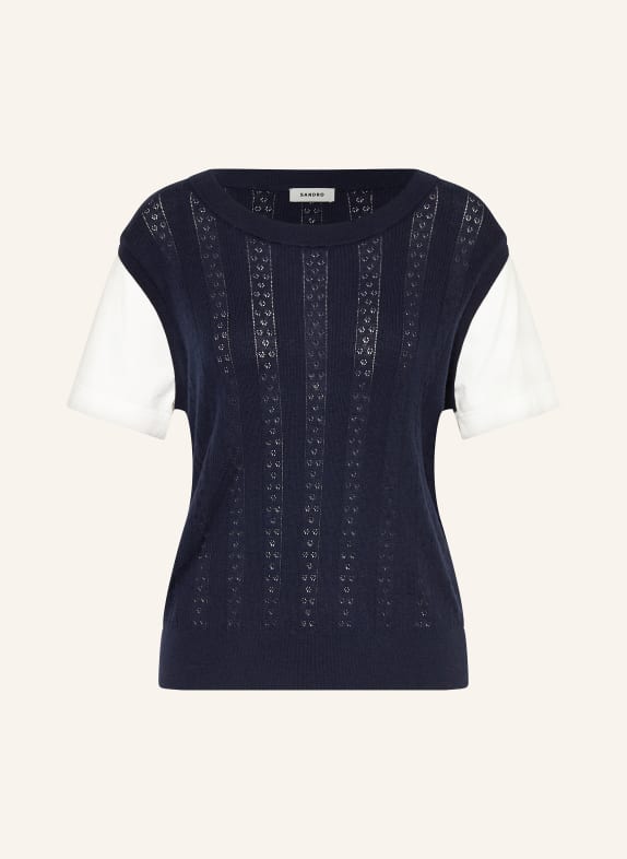 SANDRO Strickshirt im Materialmix DUNKELBLAU / WEISS