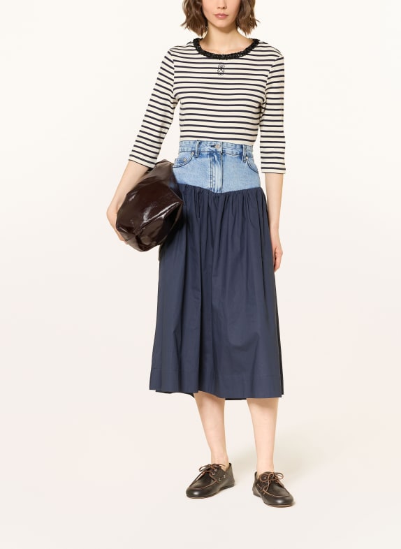 SANDRO Cropped-Shirt mit Schmucksteinen und 3/4-Arm WEISS / DUNKELBLAU / SCHWARZ