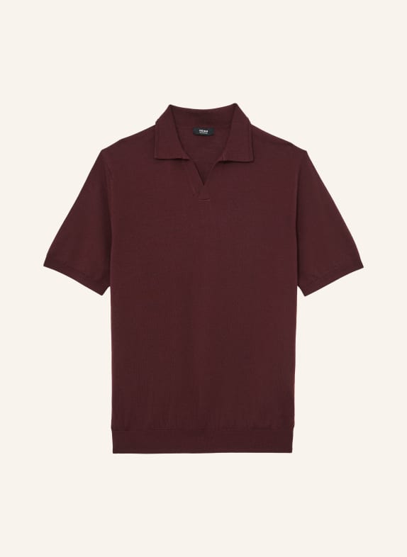 REISS Gebreid poloshirt DUCHIE van merinowol MARRON FONCÉ