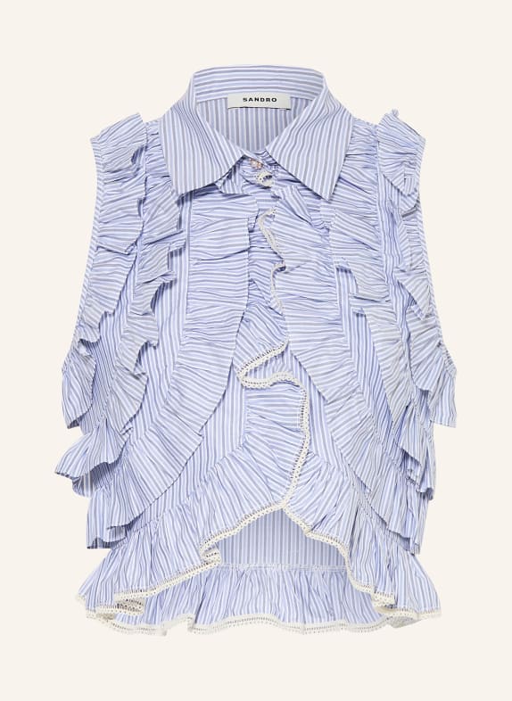 SANDRO Cropped-Blusentop mit Rüschen HELLBLAU / HELLGRAU / WEISS