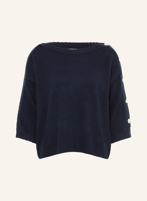 ba&sh Kašmírový svetr s 3/4 rukávy TMAVĚ MODRÁ