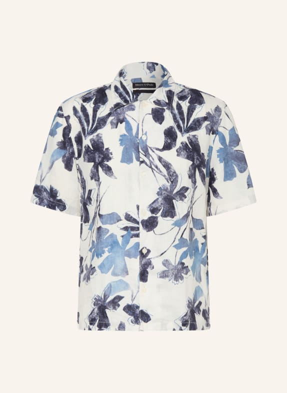 Marc O'Polo Chemise à manches courtes coupe classique en lin BLANC / BLEU FONCÉ
