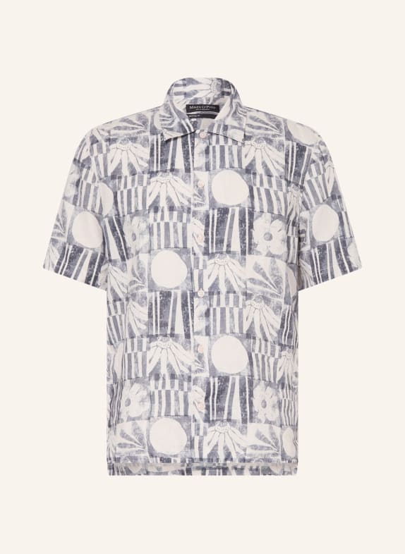 Marc O'Polo Chemise à manches courtes coupe classique en lin BLANC / BLEU FONCÉ