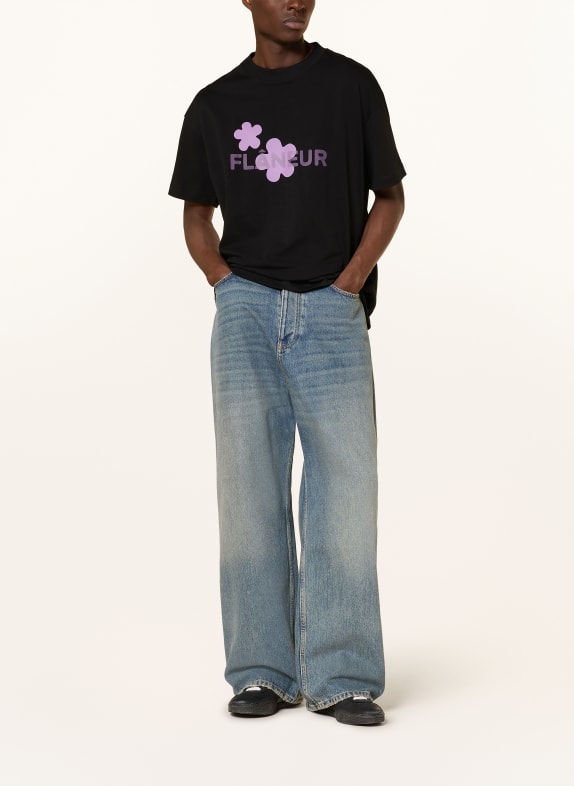 FLÂNEUR Oversized shirt ORGANIC FLOWER ZWART / PAARS