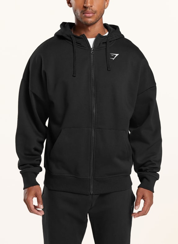 GYMSHARK Oversized-Sweatjacke CREST SCHWARZ