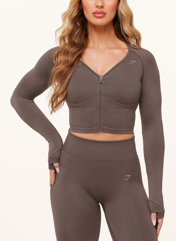 GYMSHARK Trainingsjacke LIFT SEAMLESS DUNKELBRAUN